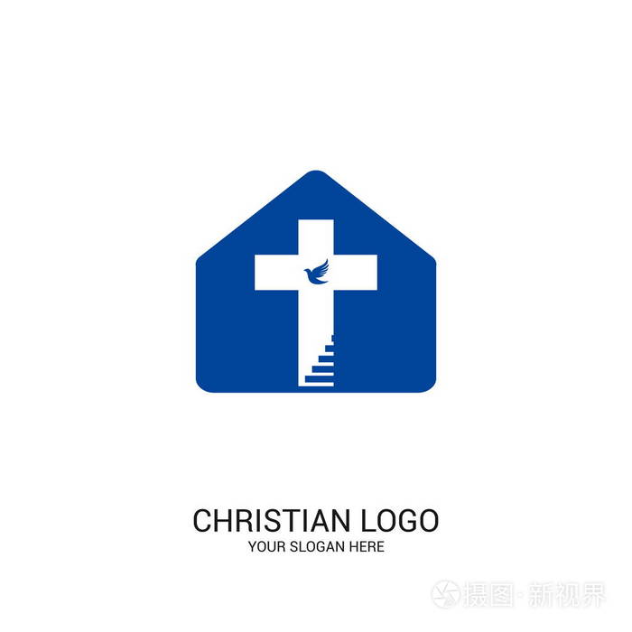 基督教教堂标志. 圣经符号. 基督的教会十字架和通往上帝的台阶.