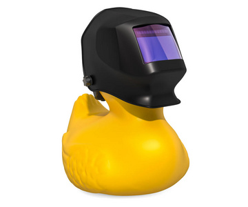 焊工橡胶鸭3D渲染隔离白色背景