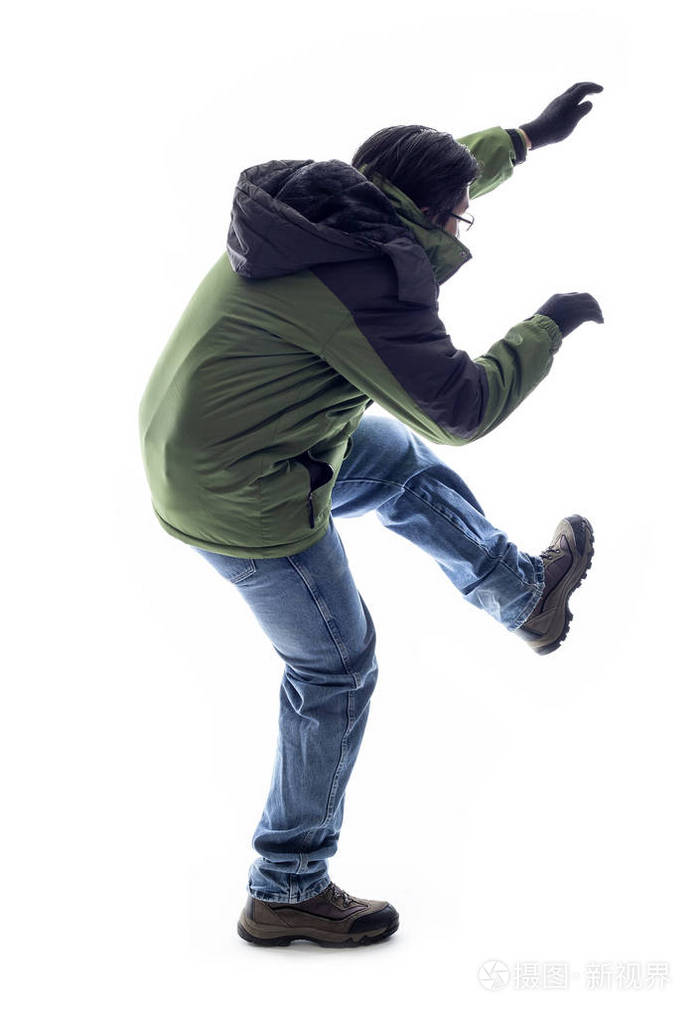 登山者或徒步旅行者分离在白色背景上的复合材料.