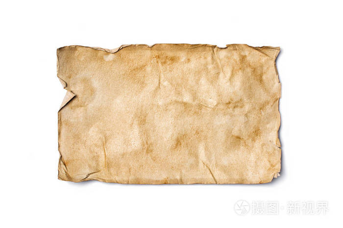 在白色背景上分离出的空旧旧黄纸