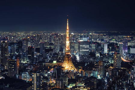 东京塔被夜晚照亮东京