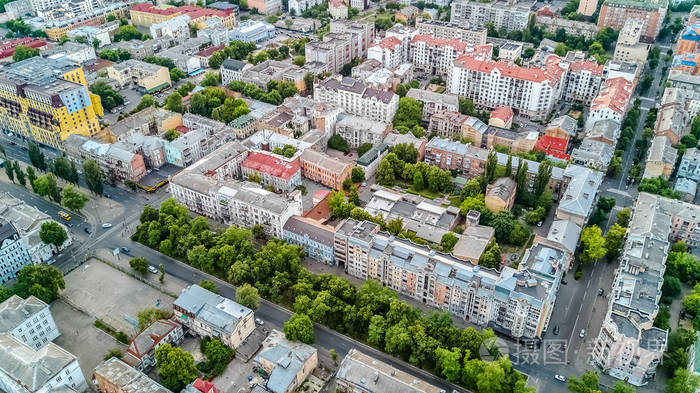 基辅城市景观博多历史街区天际线,从基辅乌克兰城市上空俯瞰