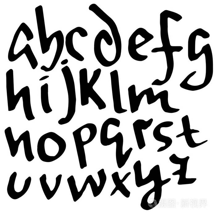 简单的字母表字.手写的粗字油墨字体.向量例证