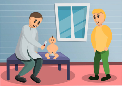 婴儿儿科医生概念横幅, 卡通风格