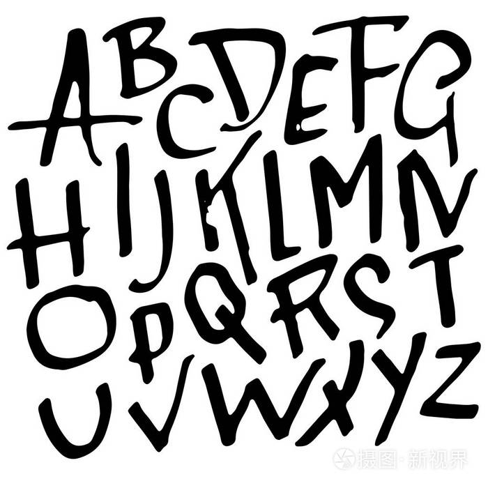 简单的字母表字.手写的粗字油墨字体.向量例证