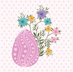 快乐的复活节卡片与鸡蛋画和花