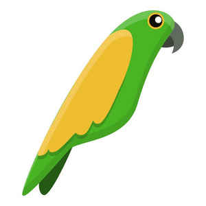 黄色绿色鹦鹉图标, 卡通风格