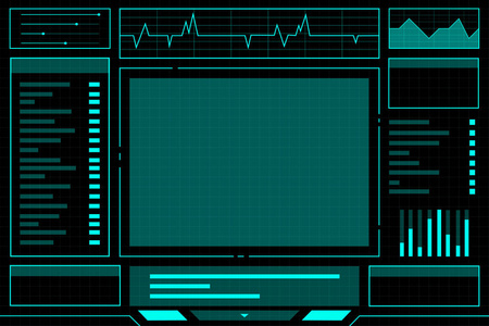 蓝色抽象技术接口hud对黑色背景矢量设计..