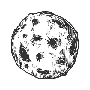 标志手绘矢量插图白色背景月亮在天空的星星与水陨石坑与月球行星撞击