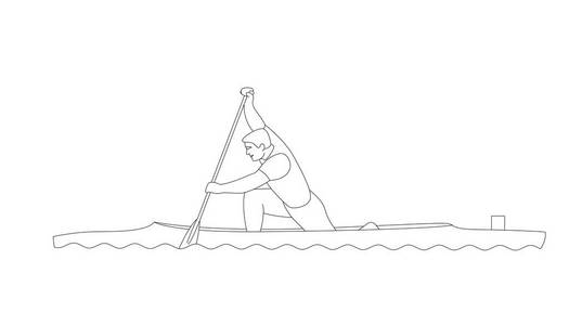 划独木舟, 矢量插图, 衬里画, 轮廓