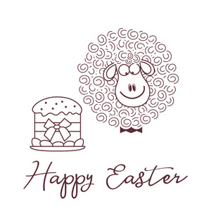 矢量插图与复活节蛋糕鸡蛋羊肉。 贺卡快乐复活节。 节日背景。 横幅海报或打印的设计。