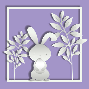 方形框架与叶和复活节兔子图片