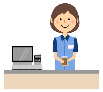 便利店店面女店员咖啡/提供咖啡的女店员.照片