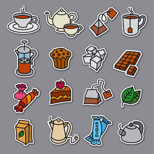 甜点和茶贴及徽章插图图片