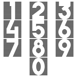 一组数字，以1到0块的细线正方形的形式，用数字来设计