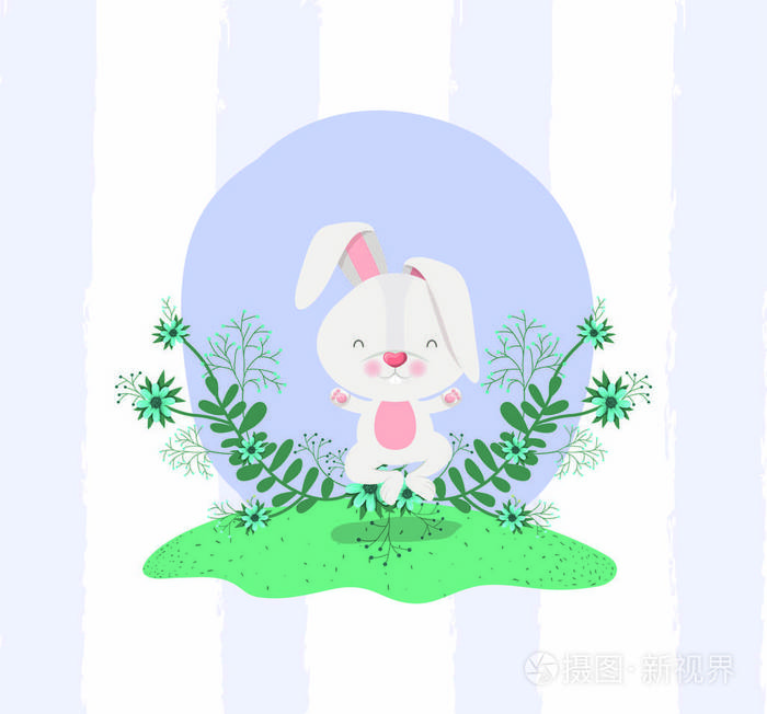快乐的复活节卡与兔子在花园里
