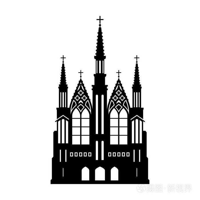 大教堂建筑的孤立的图画.梦幻建筑.欧洲中世纪地标.设计元素