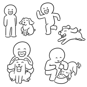 金毛漫画人和狗的矢量集照片