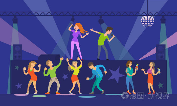 音乐歌手在夜总会夜生活中表演插画-正版商用图片18rzdb-摄图新视界