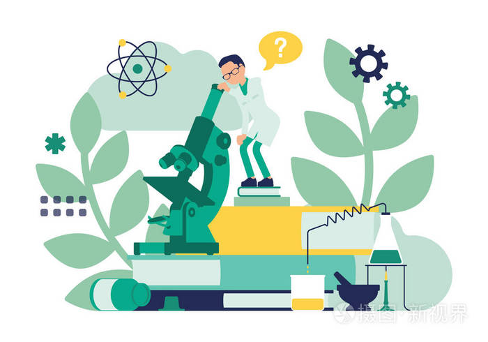 从事显微镜工作的男性科学家插画-正版商用图片18s0a3-摄图新视界