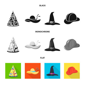 服装和帽子图标的矢量设计。服装和贝雷帽存货的汇集向量例证