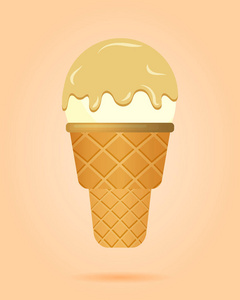 香草冰淇淋在华夫饼杯, 乳制品。冰淇淋勺子图像在扁平的风格。向量例证