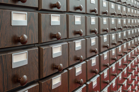 s wooden catalog file cabinet, selective focus  