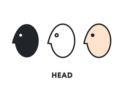 鸡蛋形状的人头化身。 矢量平线笔画图标