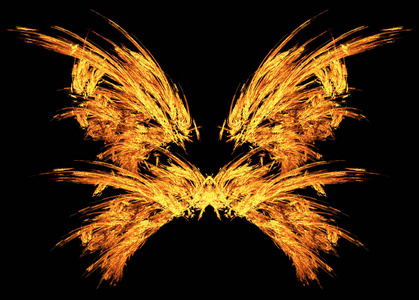 火烬蝴蝶翅膀特效抽象,水平,孤立,黑色照片