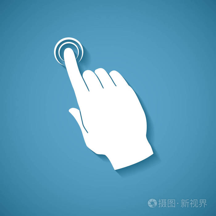 带有人掌和食指指向或按虚拟按钮的矢量触摸屏概念