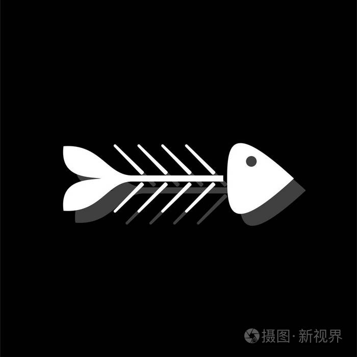 鱼骨白色平面简单图标阴影