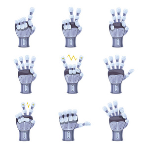 机器人手势。机器人的手。机械技术机械工程标志。手势设置。大机器人手臂