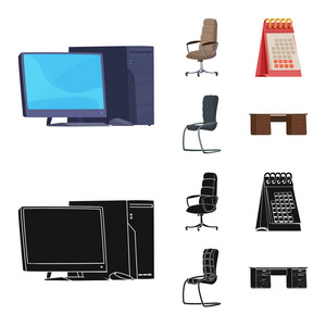 家具和工作标志的孤立对象。网站家具和家庭股票符号的收集