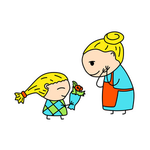 s Day clipart. Mom and little girl in childish style. Handdrawn 