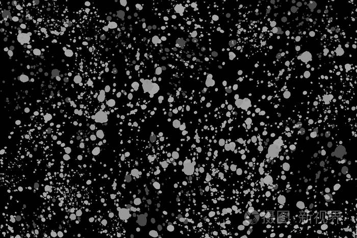 灰色随机圆形油漆溅在黑色背景上单色斑点图案抽象彩色纹理的网页设计