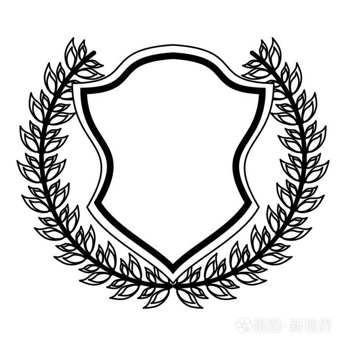 带有花圈的徽章叶子黑白