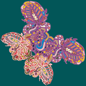 抽象图案色彩鲜艳的蝴蝶带翅膀，纺织印花，矢量插图..用于面料设计，壁纸..