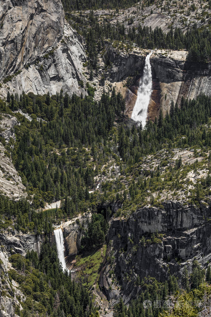 s merced river plunges first over nevada falls and then vernal f