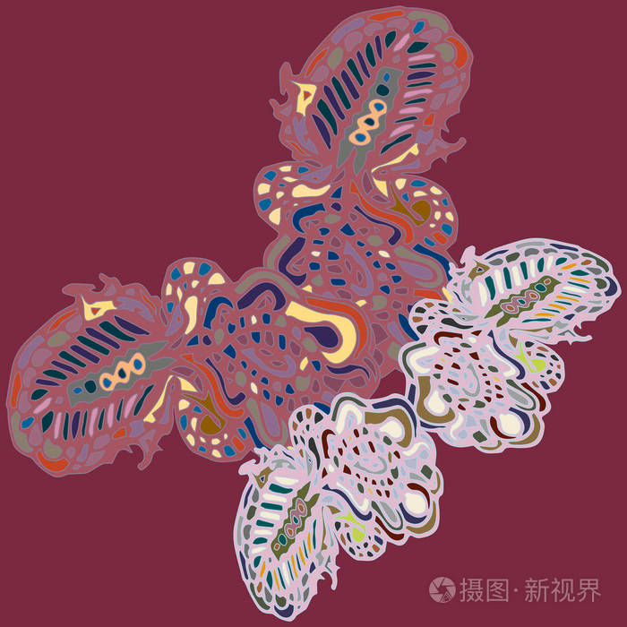 抽象图案彩色明亮蝴蝶与翅膀纺织印刷矢量插图用于织物设计壁纸