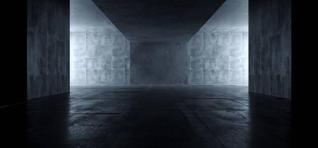科幻未来感亮暗空工作室讲台陈列室反光格栅混凝土发光雅室隧道空空间背景3绘制插图