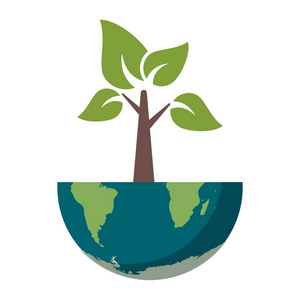 地球世界中的树插画