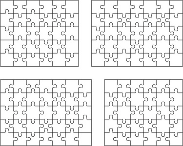 四种不同的白色拼图的矢量插图，分开的部分