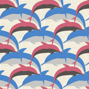 可爱的海豚装饰彩色无缝图案照片