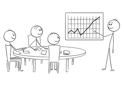 商人在商务或工作会议上展示良好财务结果的漫画照片