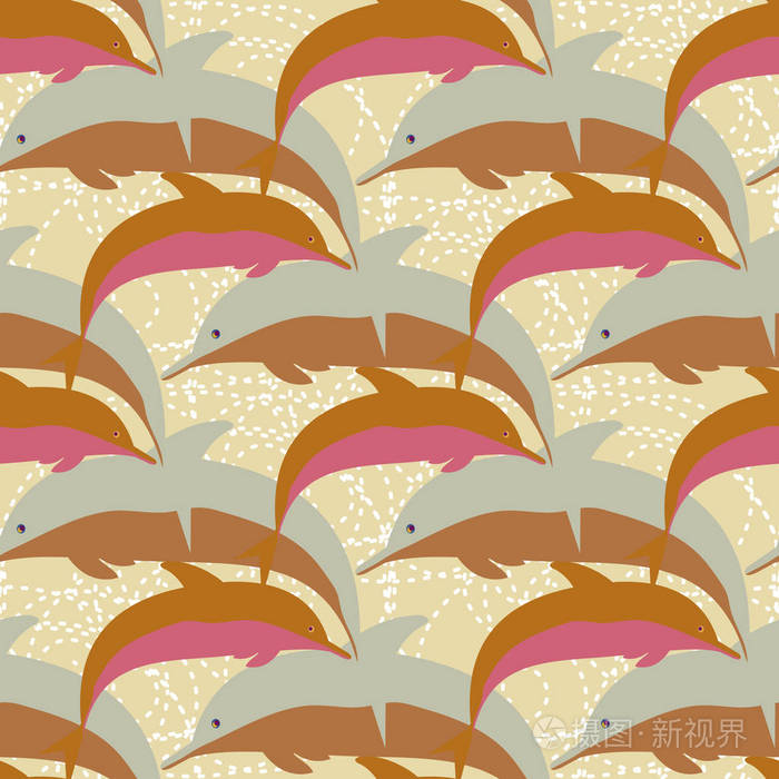 可爱的海豚装饰彩色无缝图案