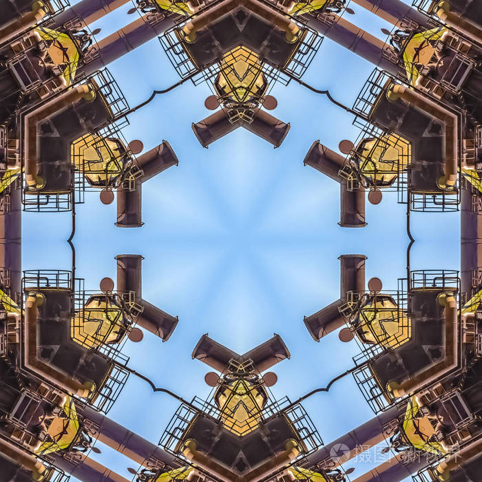 镜像对称反射轴上的几何万花筒图案.