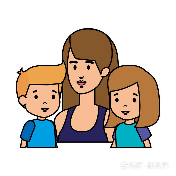 母亲与女儿和儿子字符