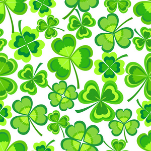 s day seamless pattern with green stylized leaf clover on white 