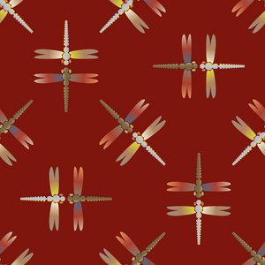 与蜻蜓无缝抽象图案，矢量插图。贺卡邀请函包装纸纺织品图案