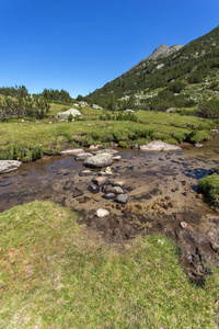 保加利亚Pirin山Valyavitsa河和Valyavishkichukar峰夏季景观